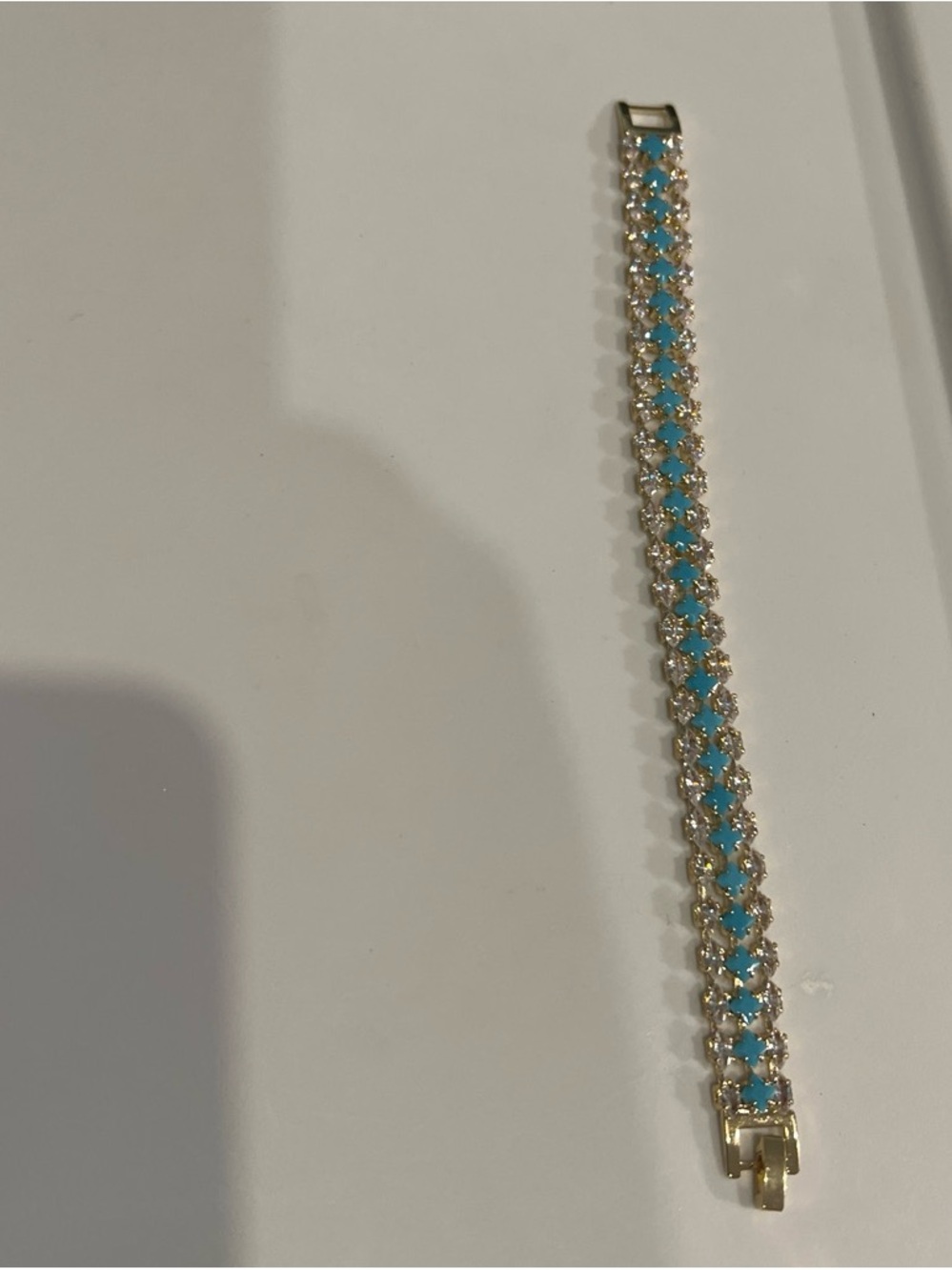Gold-Tone Turquoise Crystal Tennis Bracelet - Elegant Women's Jewelry